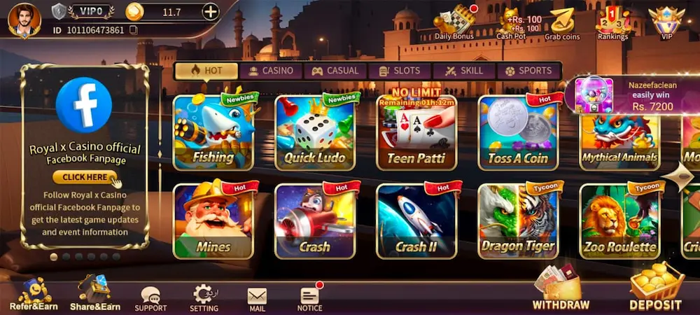 royal x casino interface